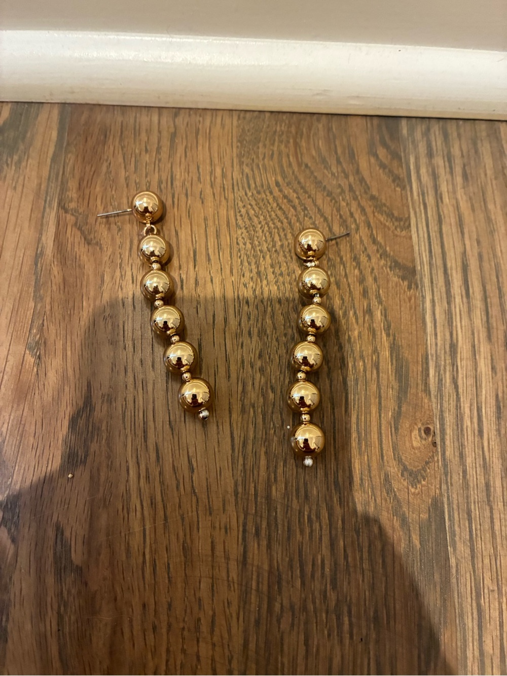 Gold Beaded Linear Drop Earrings - Women Jewelry